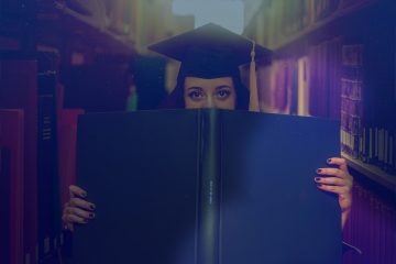 education, girl holding book convocation hat icon